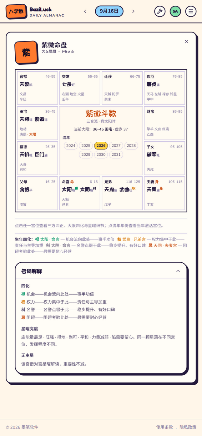 Natal ZWDS — twelve-palace destiny chart